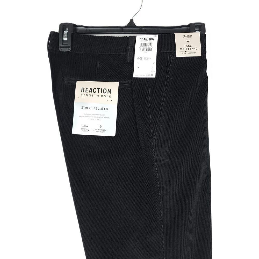 Kenneth Cole Reaction Mens Slim Fit Corduroy Pants 32x30 Black Solid Stretch NWT